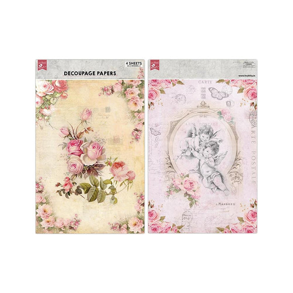 Little Birdie Paper, Decoupage Paper A4 4/Pkg - Fairy Blossom