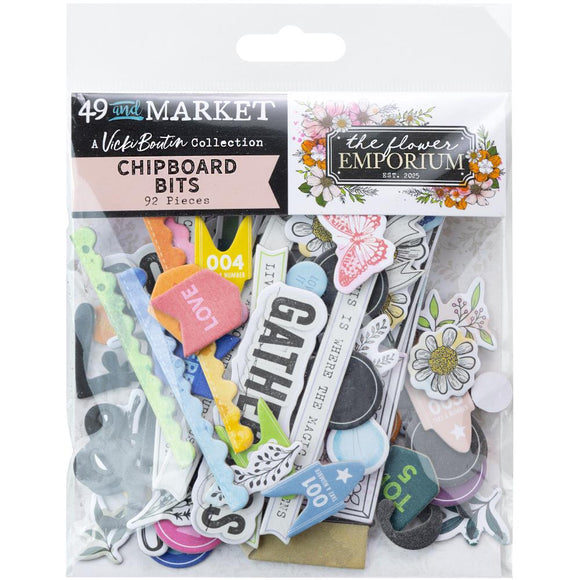 49 And Market by Vicki Boutin, Embellishment, The Flower Emporium - Chipboard Bits 92/Pkg