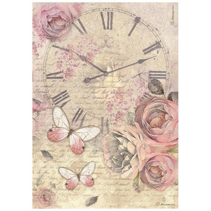 Stamperia A4 Rice Paper, Shabby Rose - Clock