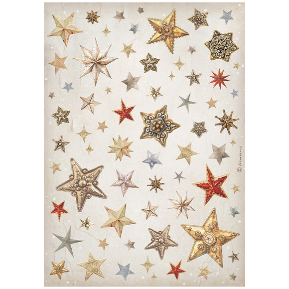 Stamperia A4 Rice Paper, Gear Up For Christmas - Stars