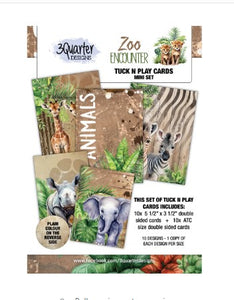 3Quarter Designs Embellishment, Tuck N Play Cards Pack, Mini Set - Zoo Encounter