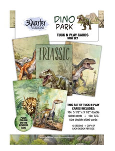 3Quarter Designs Embellishment, Tuck N Play Cards Pack, Mini Set - Dino Park