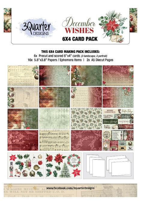 3Quarter Designs Paper, 6x4 Card Pack - December Wishes