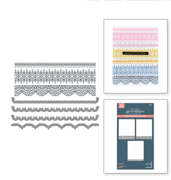 Spellbinders Die -  Pressed Lace Borders Press Plate & Die Set from the Vivid Expressions Collections