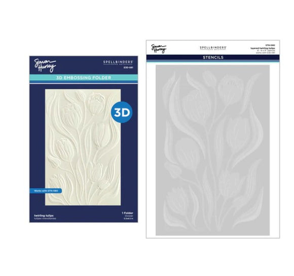Spellbinders Embossing Folder & Stencil Bundle - Twirling Tulips