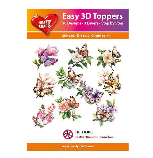 Hearty Crafts Embellishment, Easy 3D Toppers - Butterflies on Branches