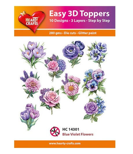 Hearty Crafts Embellishment, Easy 3D Toppers - Blue Violet Flowers