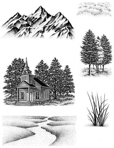 Stampscapes Stamp, Nature Sheet 7 (Country Chapel)