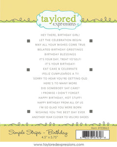 Taylored Expressions Stamp, Simple Strips - Birthday